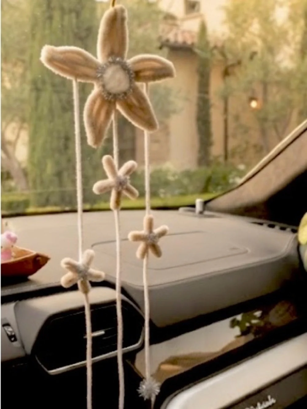 Serene Beige Plush Flower Wall Hanging with Cascading Star Blossoms|Custommade